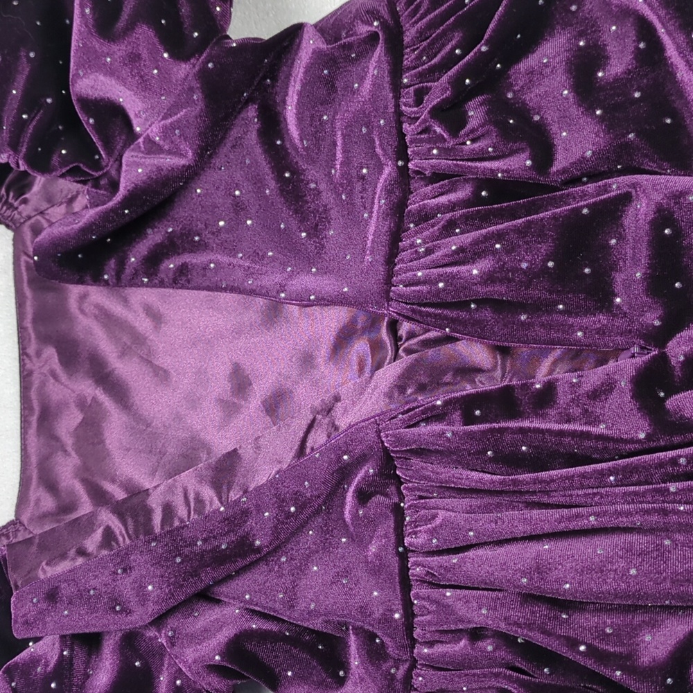 Angel & Rocket Purple Velvet Diamante Studs Puff Sleeve Dress - Size 6 - Picture 5 of 13